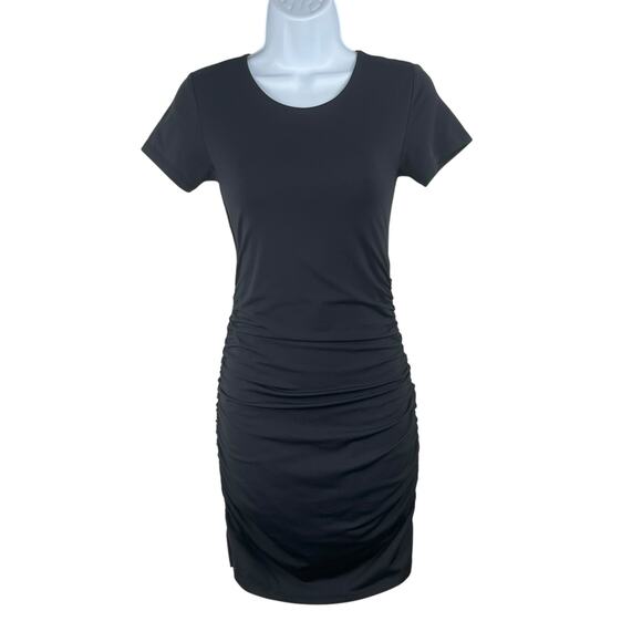 Babaton Black Contour Ruched Covet Short Sleeve Mini Bodycon T-Shirt Dress Small - Picture 1 of 11